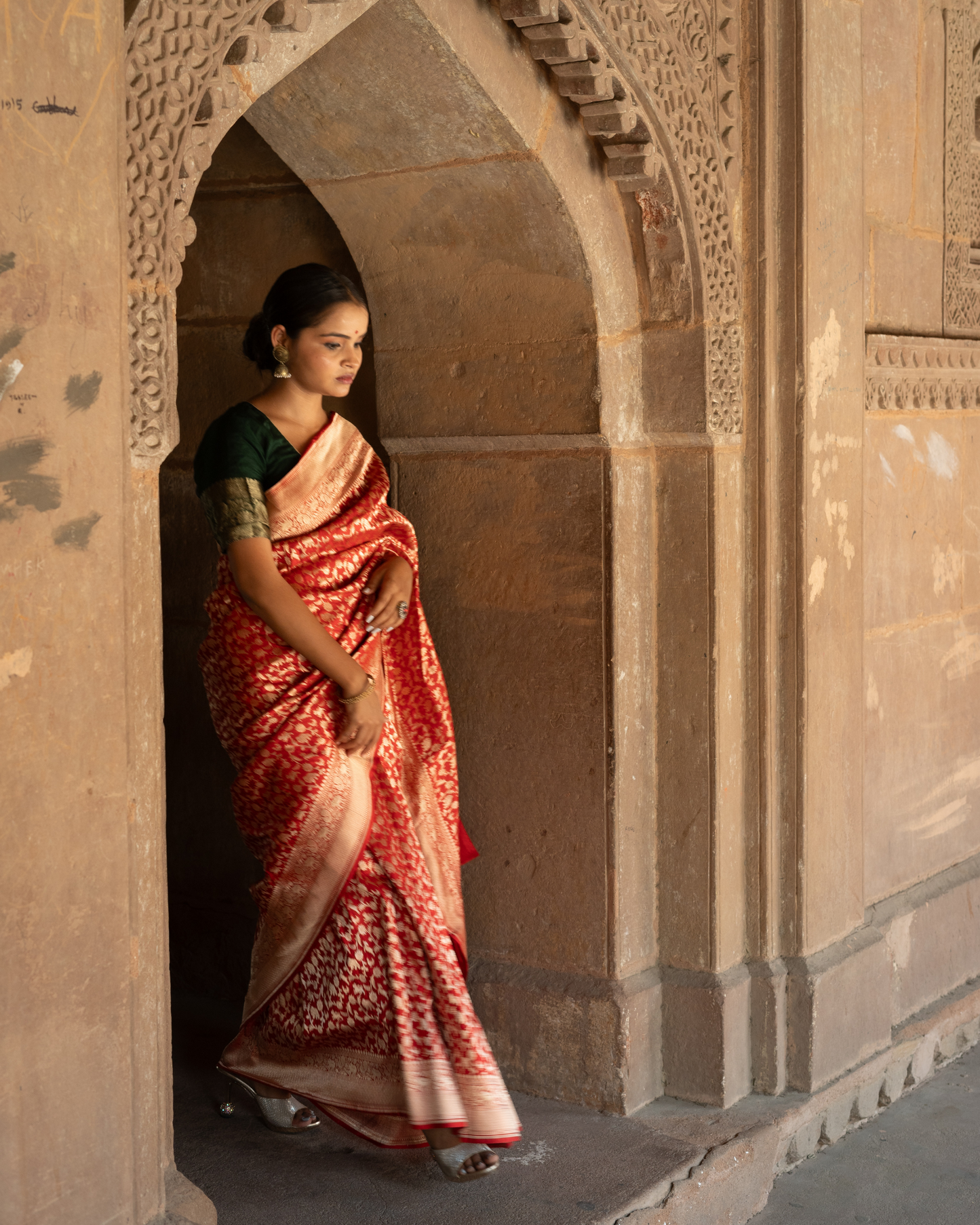 Deep Red Pure Banarasi Katan Handloom Shikargah Saree