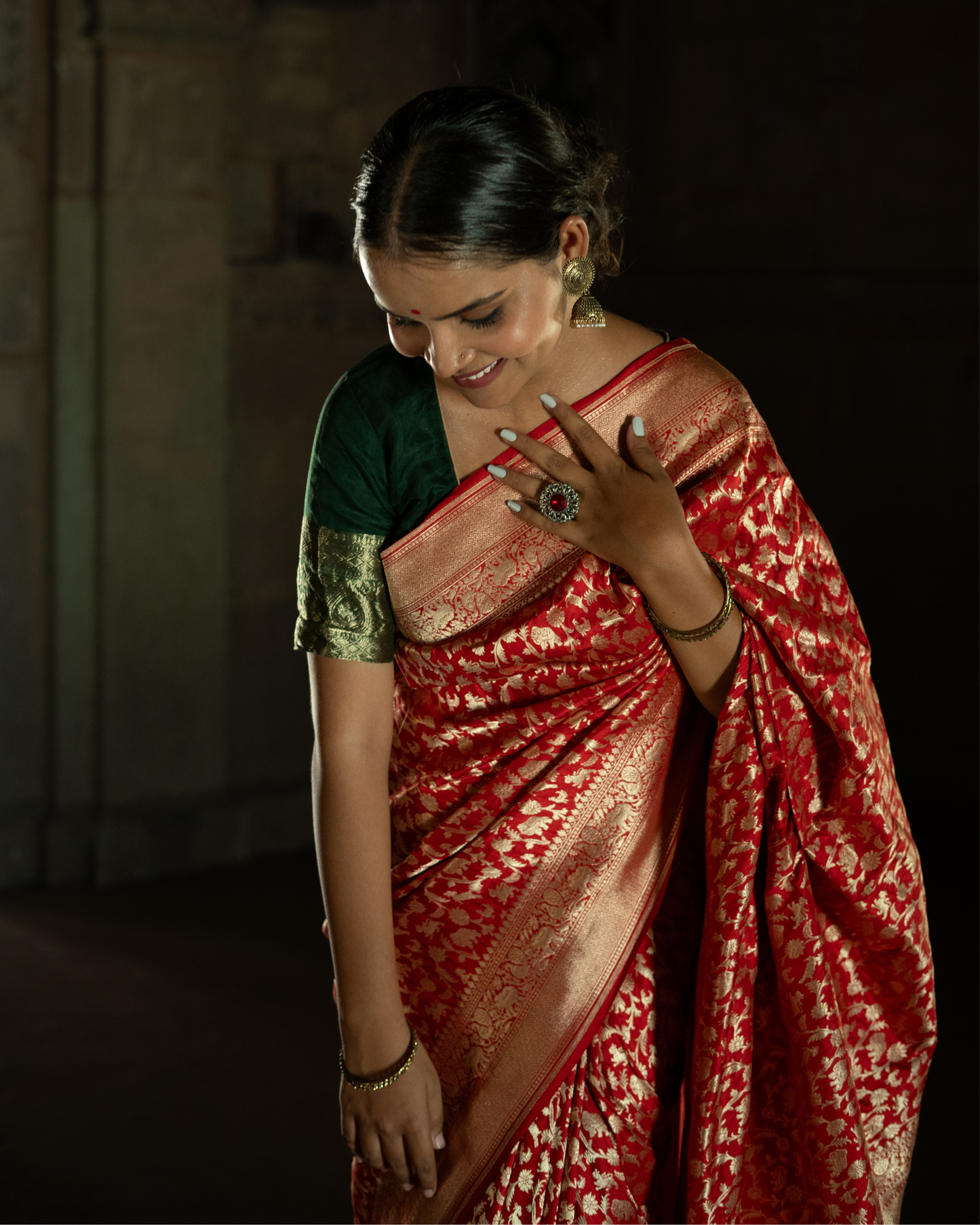 Deep Red Pure Banarasi Katan Handloom Shikargah Saree