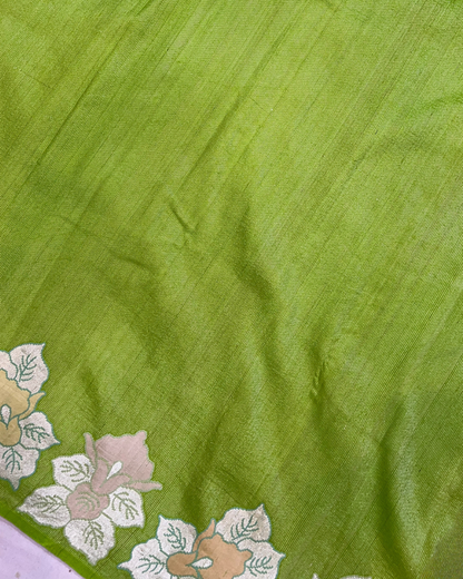 Tusser Georgette Green Banarasi Saree