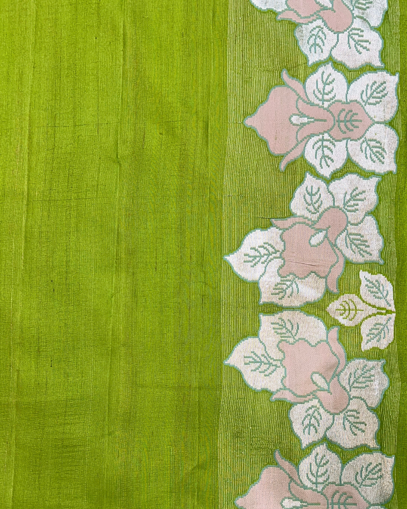 Tusser Georgette Green Banarasi Saree