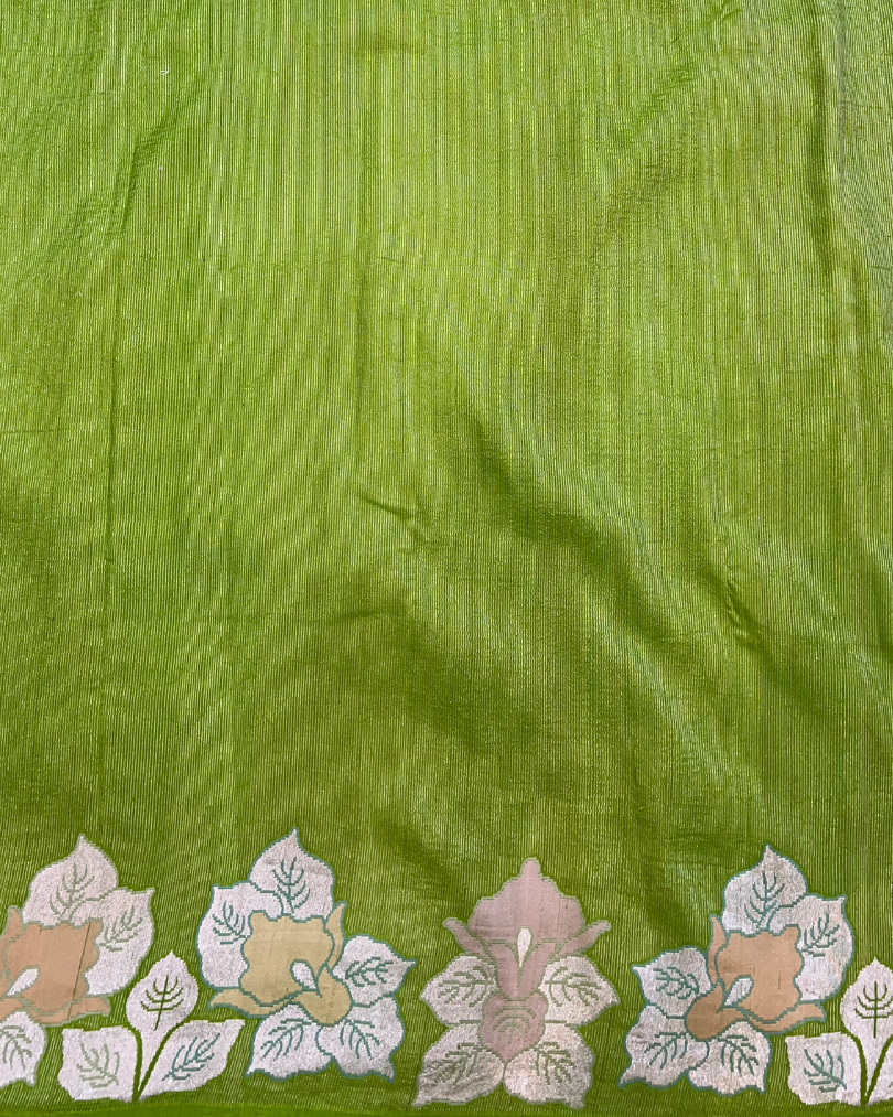 Tusser Georgette Green Banarasi Saree