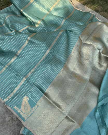 Blue Pure Raw Mango Silk Saree