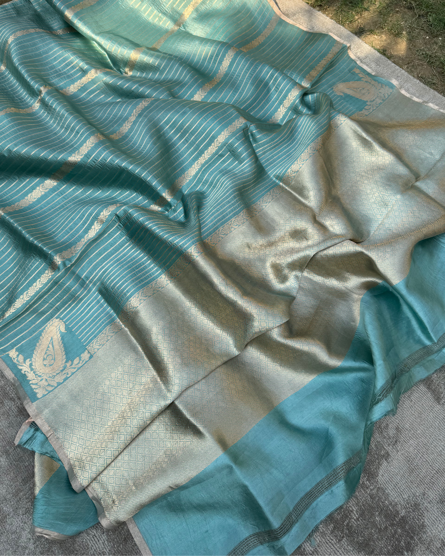 Blue Pure Raw Mango Silk Saree