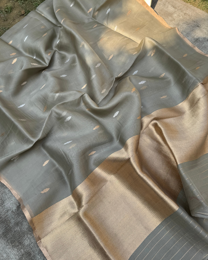 Pure Grey Kora Silk Saree