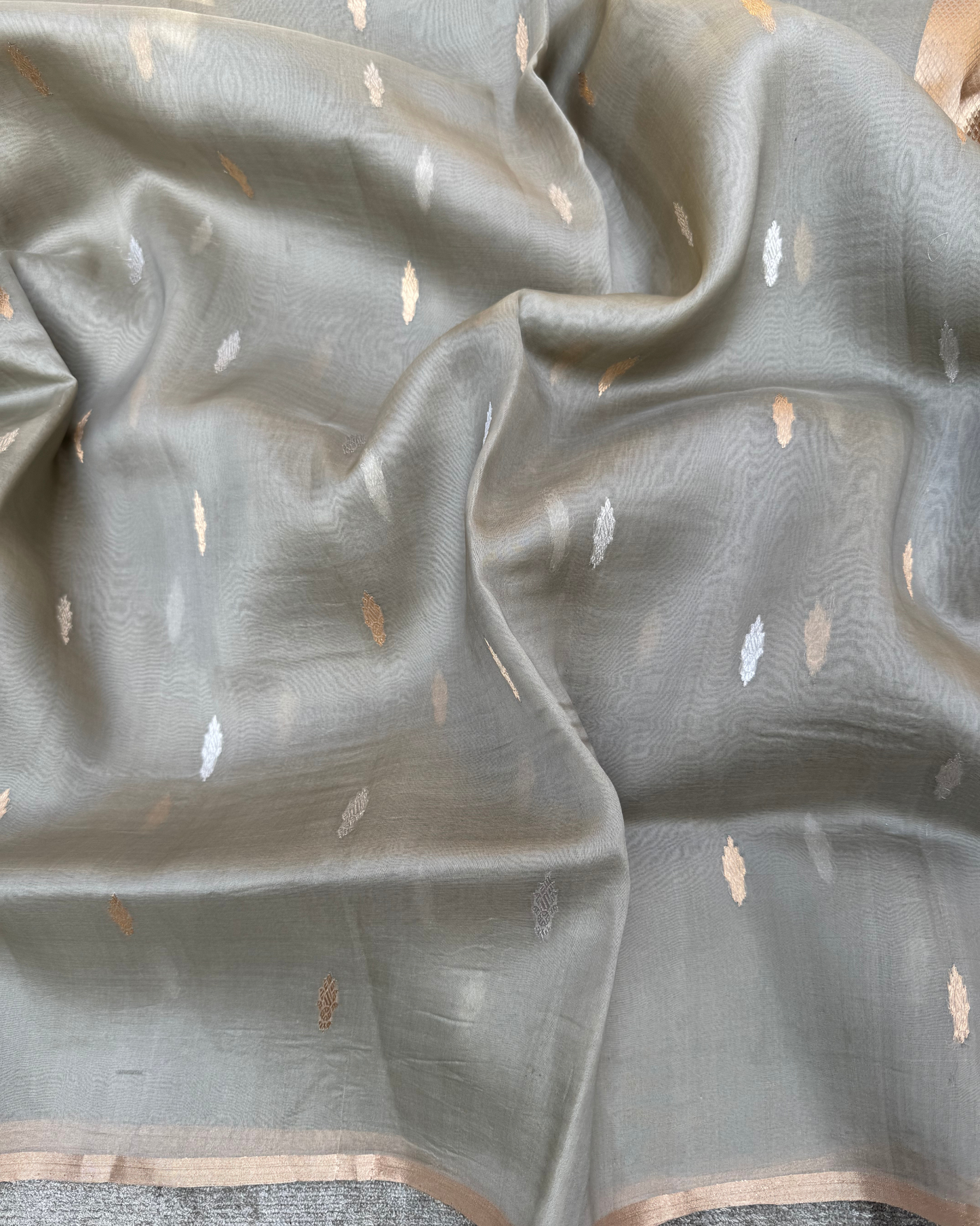 Pure Grey Kora Silk Saree