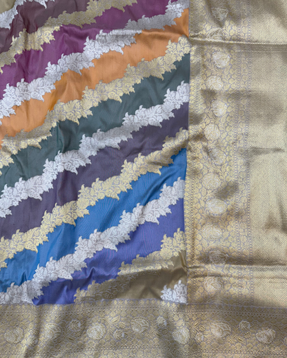 Multicolour Pure Katan Silk Rangkat Handloom Saree