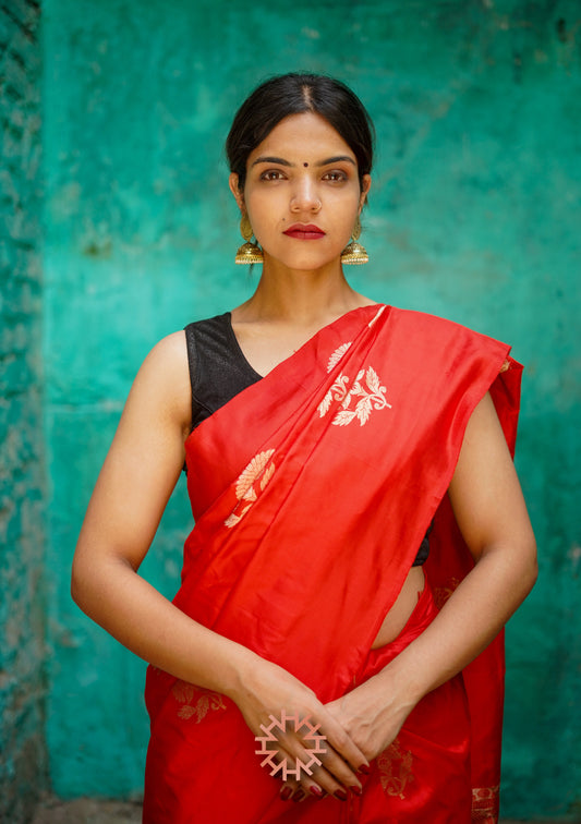 Red Pure Handloom Banarasi Katan Saree