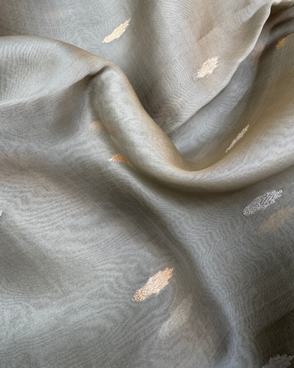 Pure Grey Kora Silk Saree