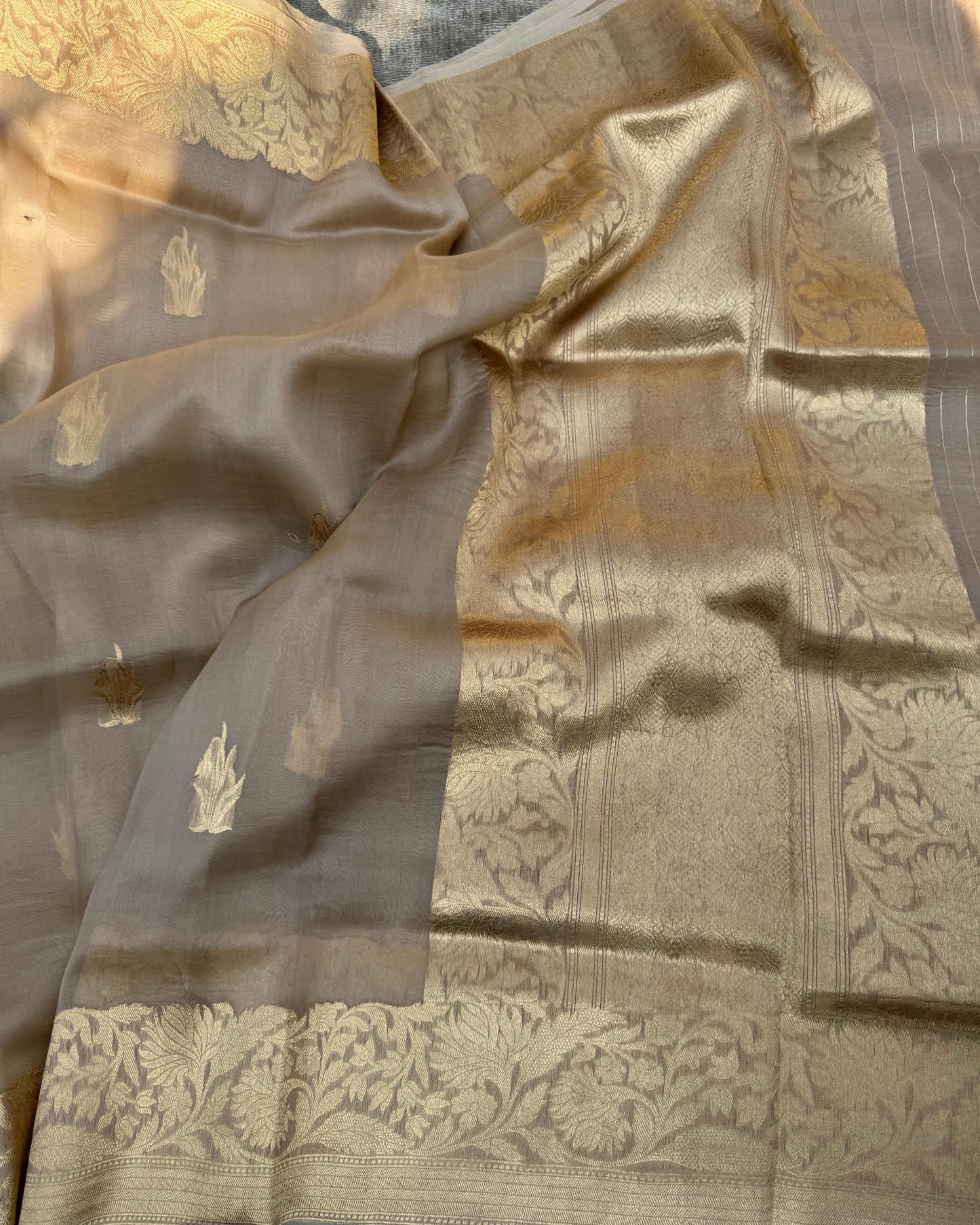 Camel Brown Pure Kora Silk Saree