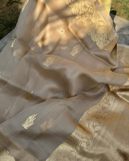 Camel Brown Pure Kora Silk Saree