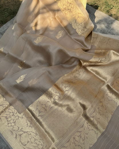 Camel Brown Pure Kora Silk Saree