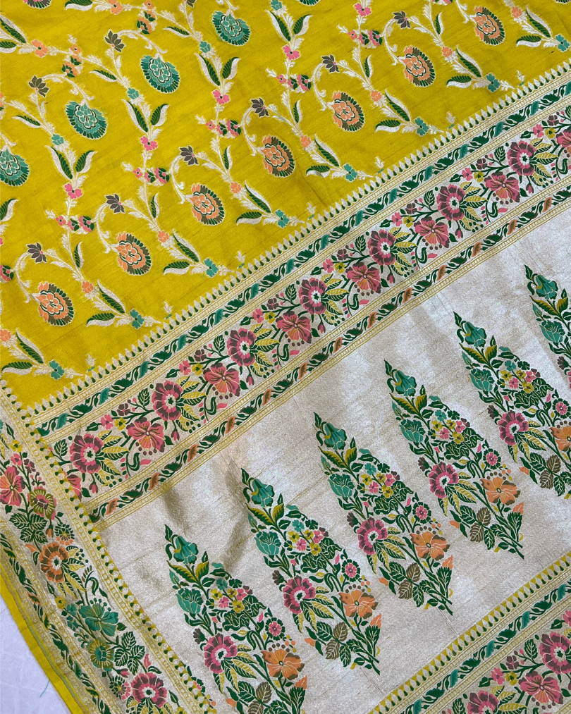 Yellow Tissue Tusser Georgette Banarasi Saree