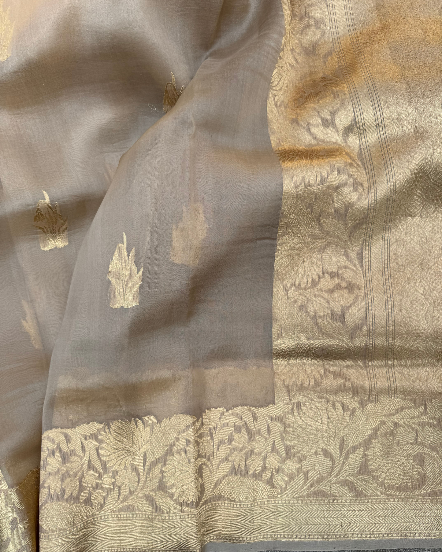 Camel Brown Pure Kora Silk Saree