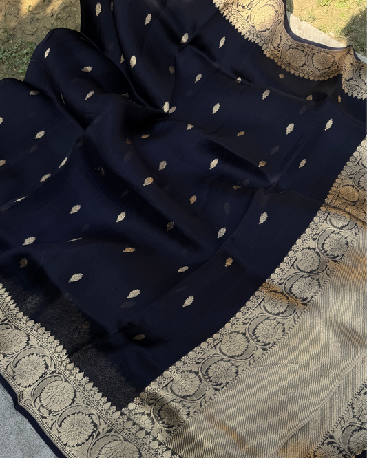 Black Pure Kora Silk Saree