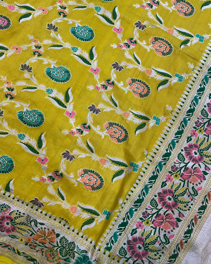 Yellow Tissue Tusser Georgette Banarasi Saree