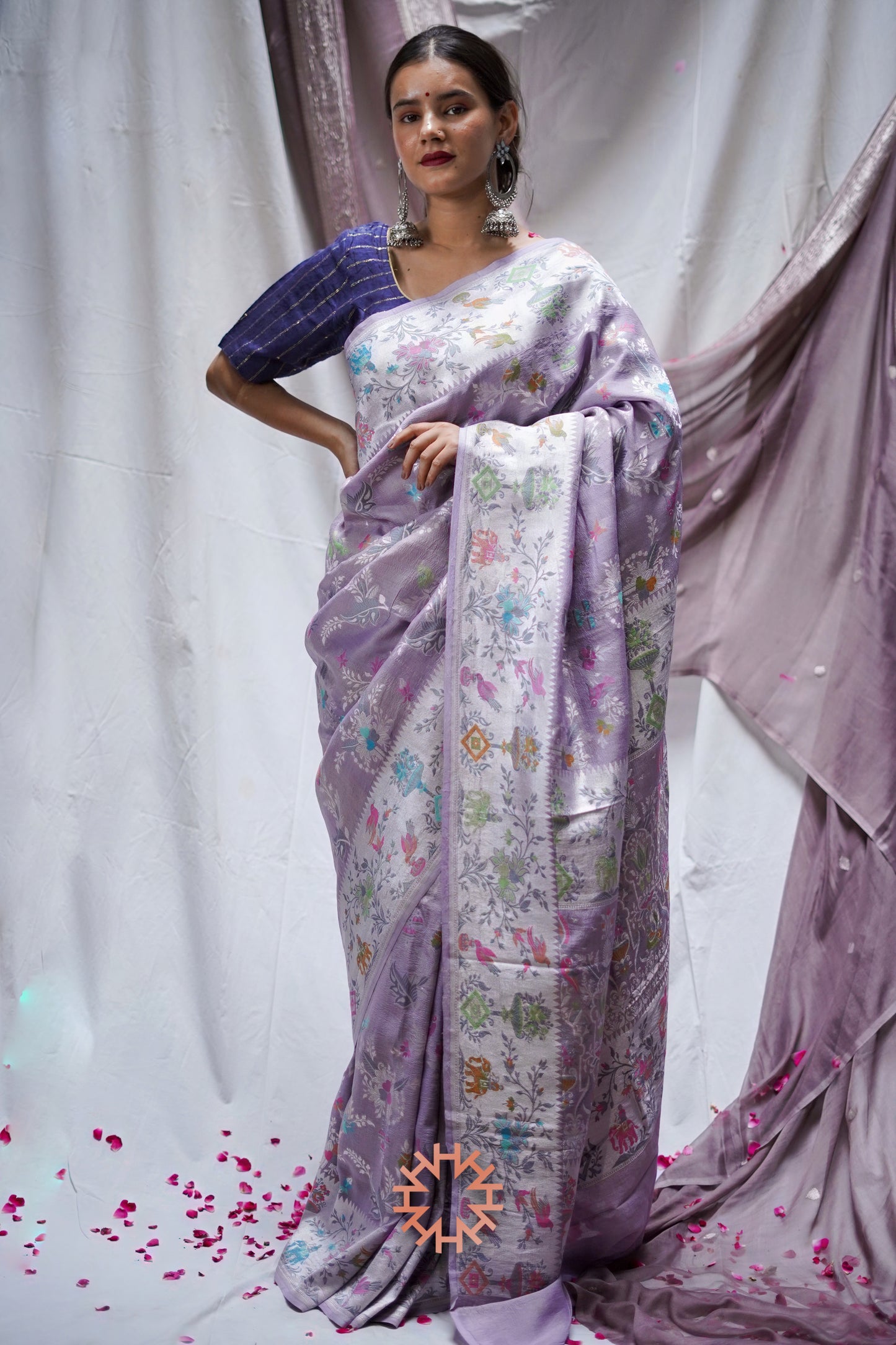 Lavender Tusser Georgette Banarasi Handloom Saree