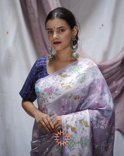 Lavender Tusser Georgette Banarasi Handloom Saree