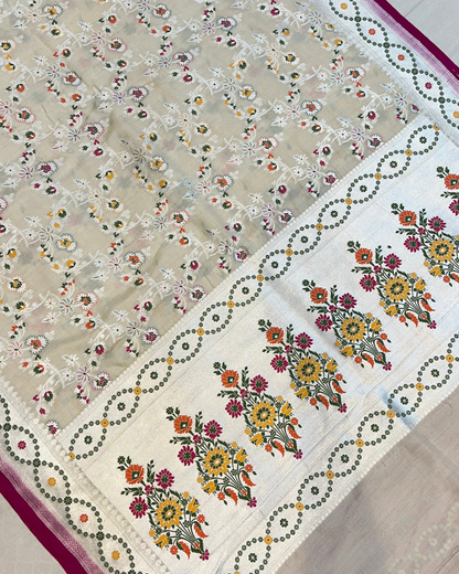 Tusser Georgette Meenakari Banarasi Saree