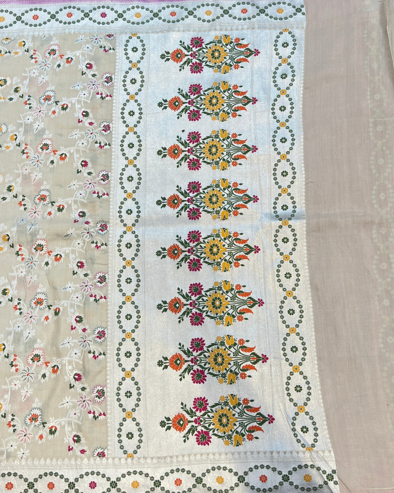 Tusser Georgette Meenakari Banarasi Saree