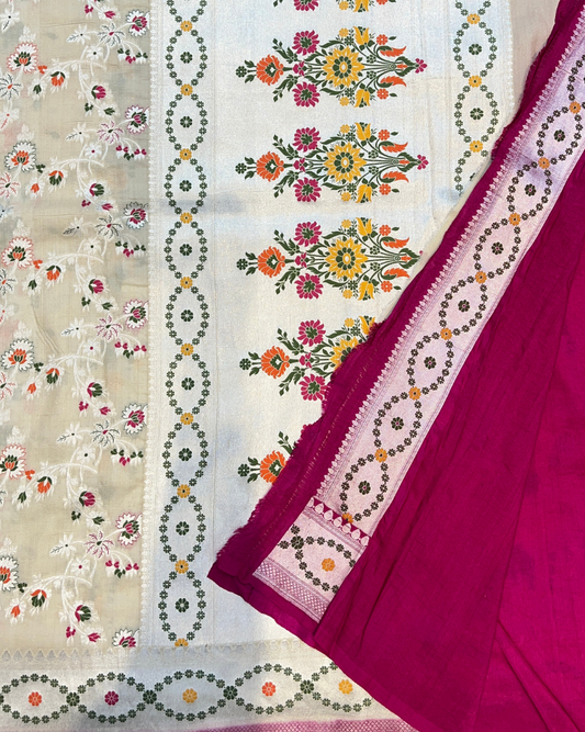 Tusser Georgette Meenakari Banarasi Saree