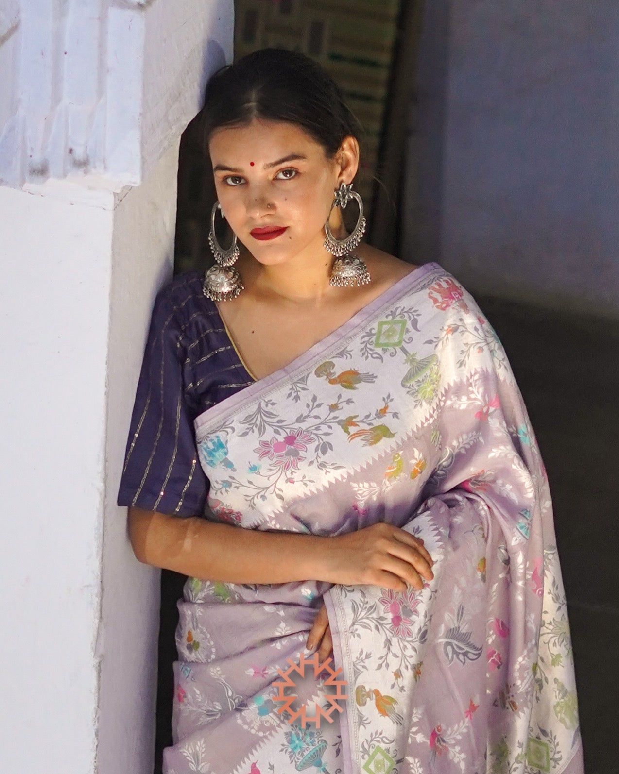 Lavender Tusser Georgette Banarasi Handloom Saree