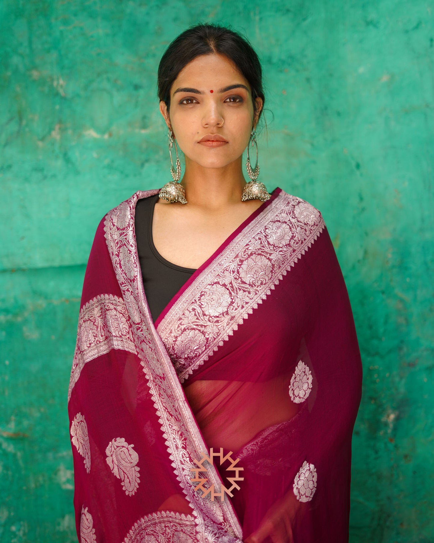 Maroon Red Banarasi Khaddi Chiffon Handloom Saree