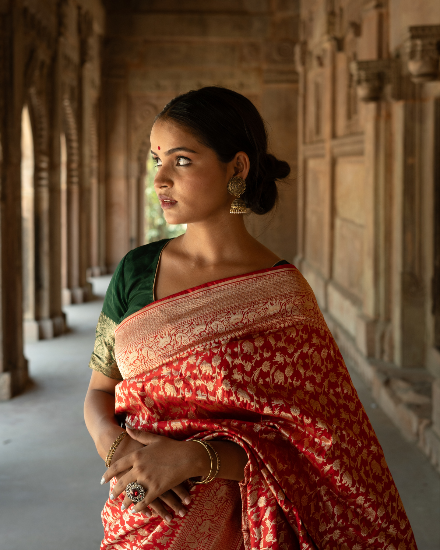 Deep Red Pure Banarasi Katan Handloom Shikargah Saree