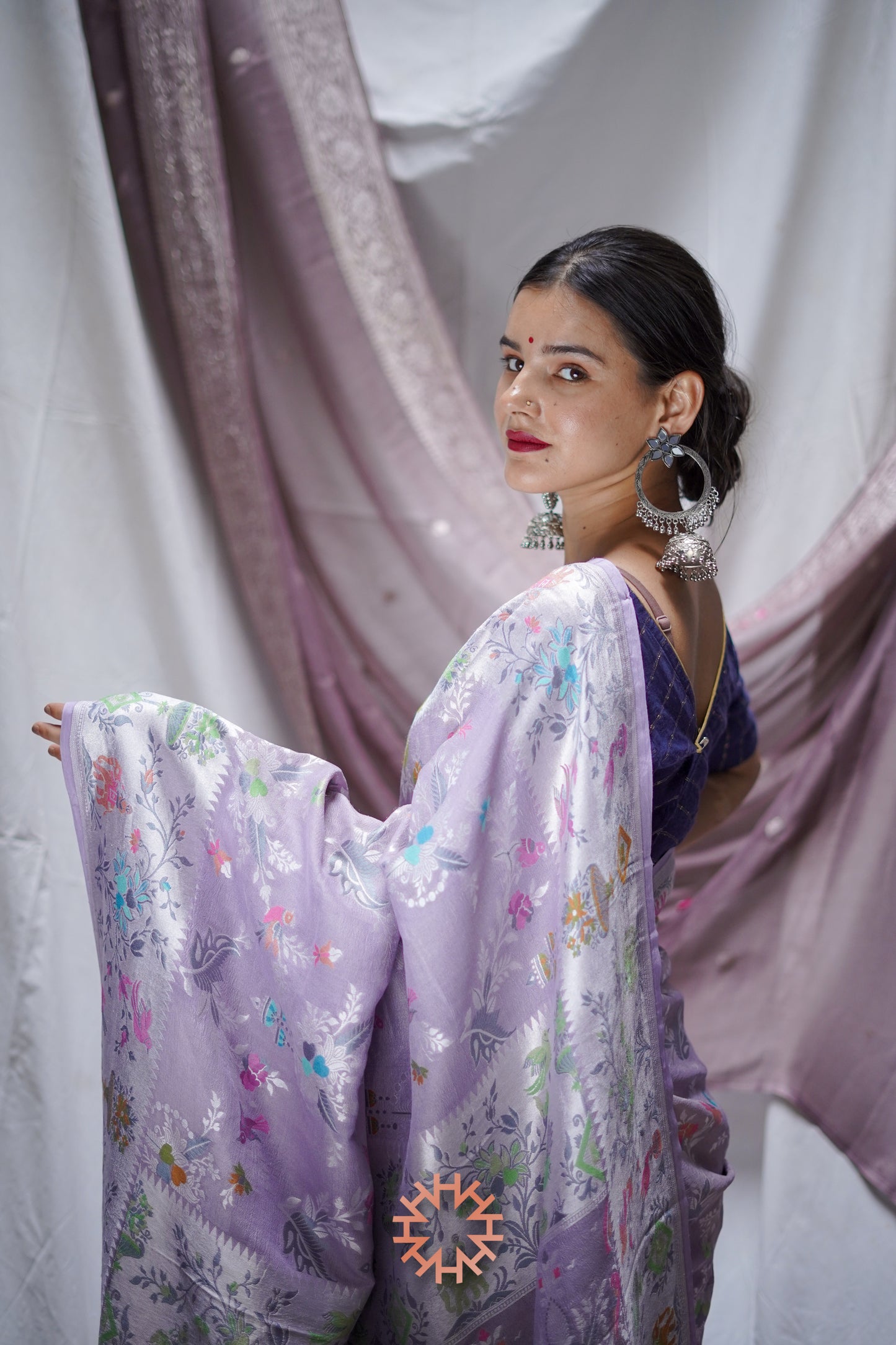 Lavender Tusser Georgette Banarasi Handloom Saree