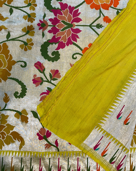 Lemon Yellow Tissue Tusser Georgette Banarasi Saree