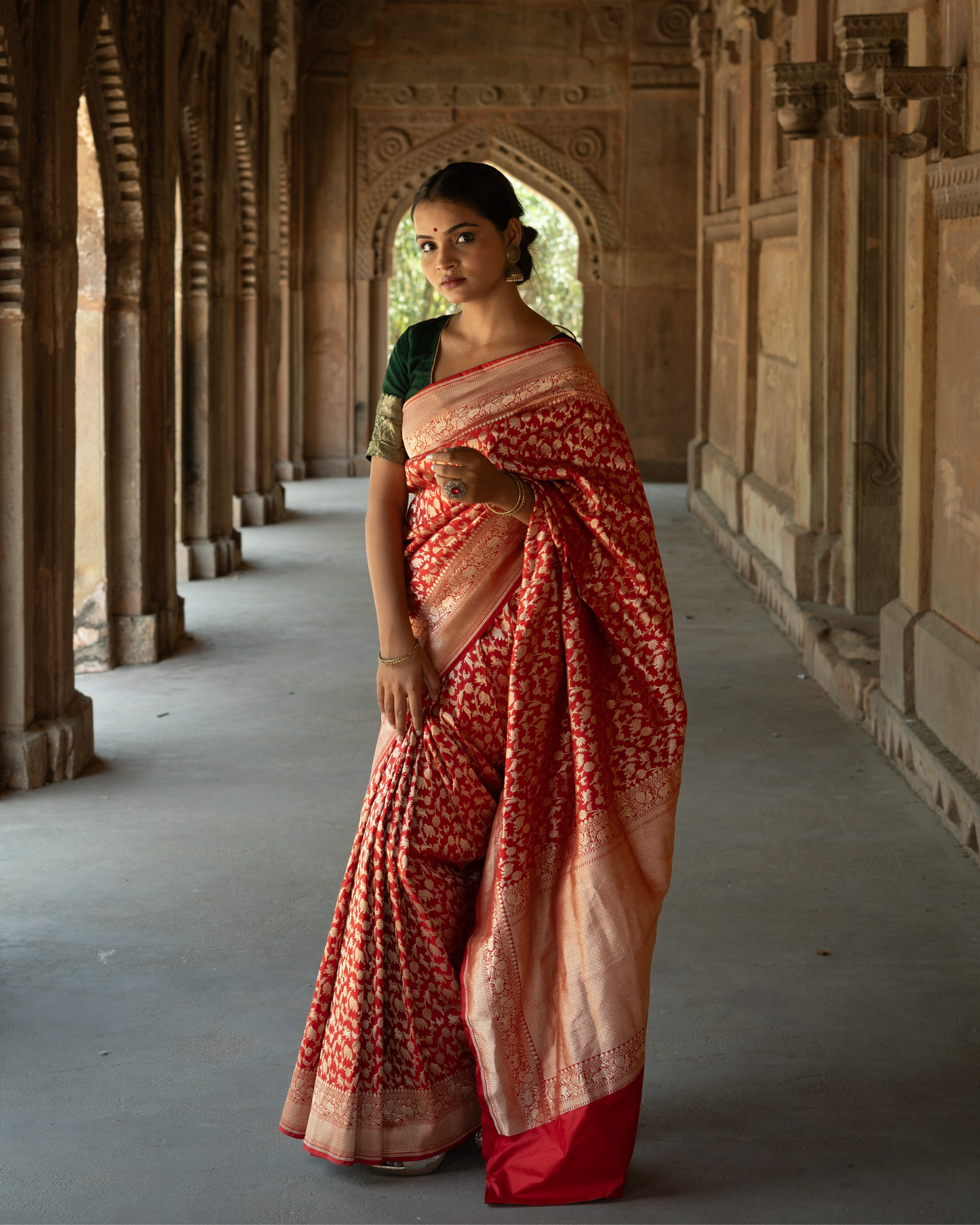 Deep Red Pure Banarasi Katan Handloom Shikargah Saree