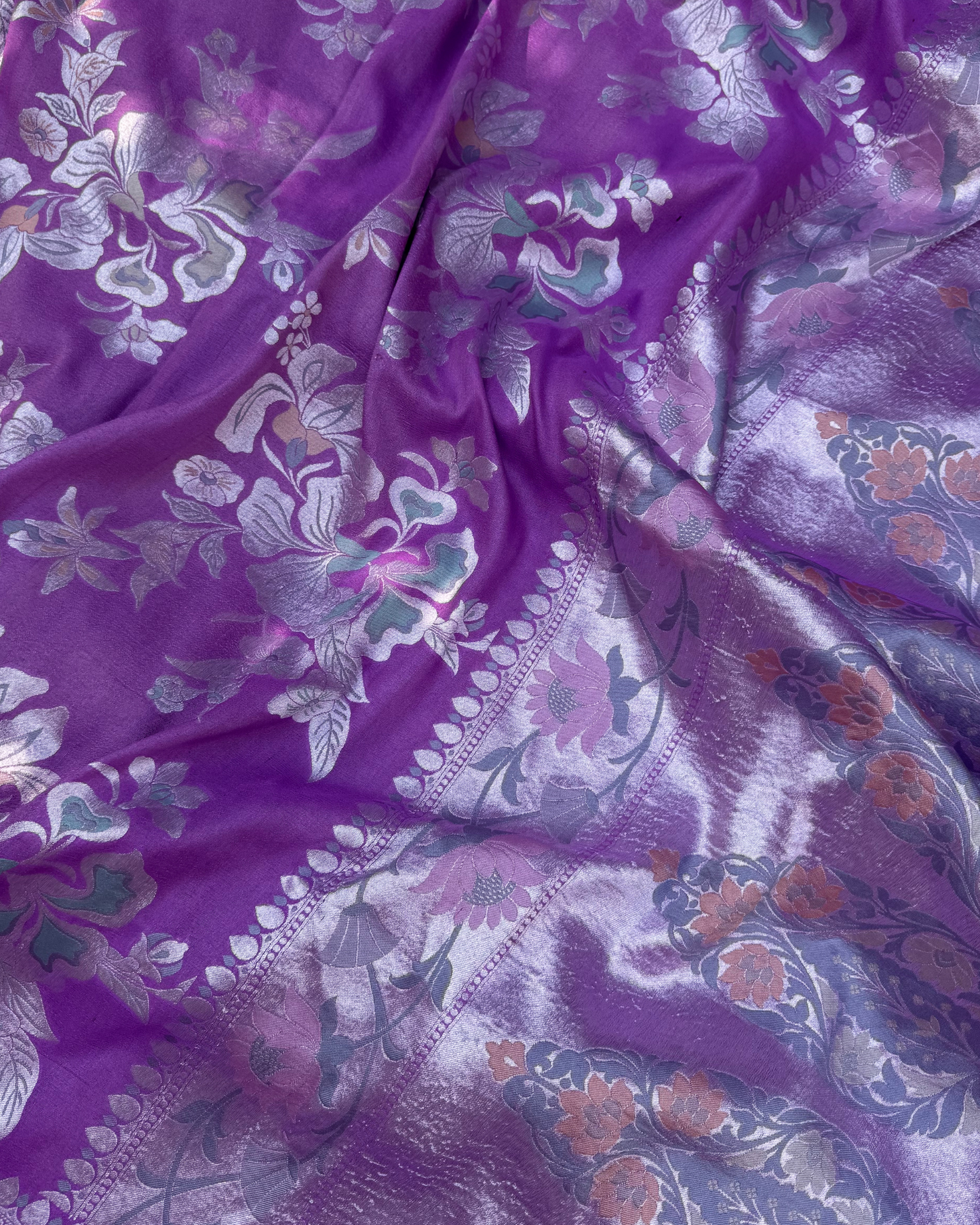 Purple Pink Pure Banarasi Tusser Georgette Saree