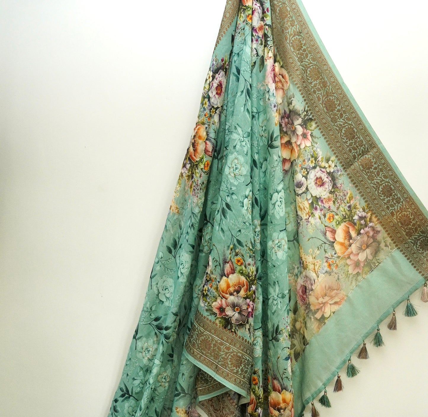 'Fusion' Sea Green Banarasi Chanderi Saree