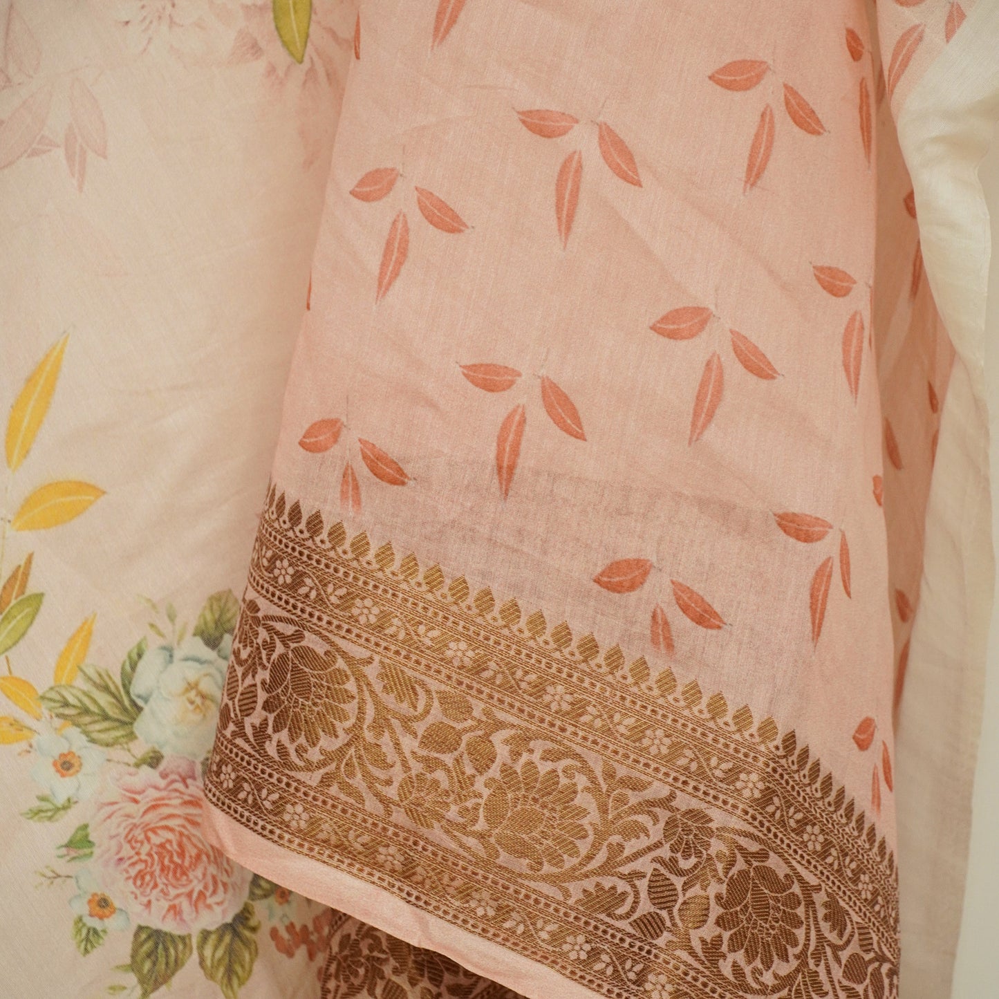 'Fusion' Coral Peach Banarasi Chanderi Saree