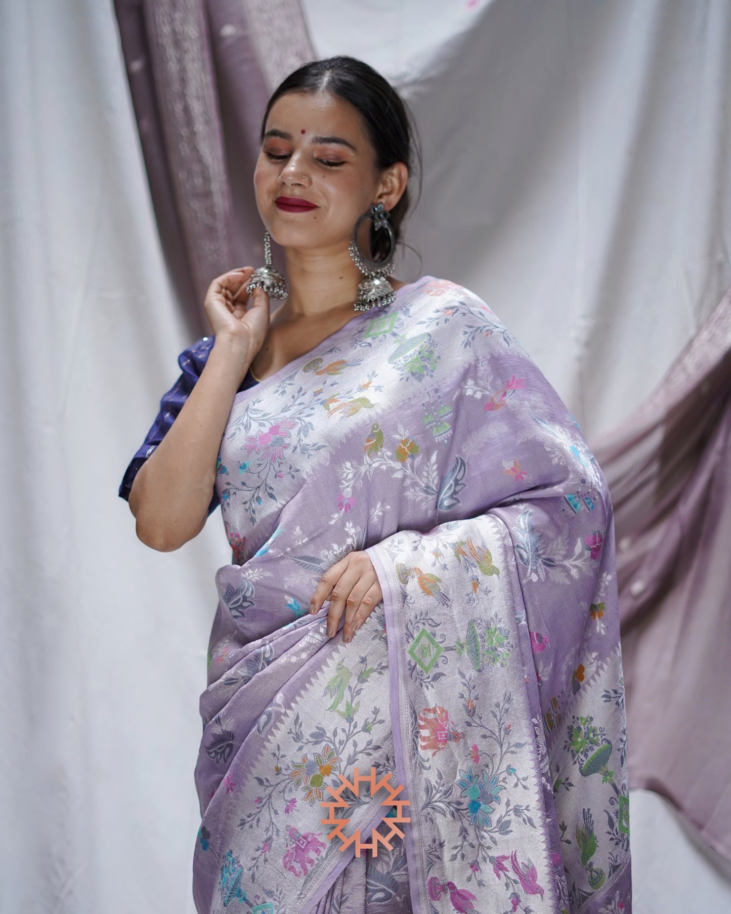 Lavender Tusser Georgette Banarasi Handloom Saree