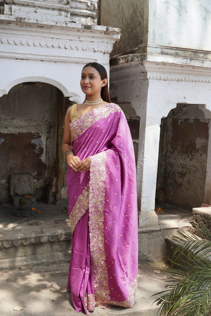 Magenta Pink Pure Chinya Banarasi Silk Saree