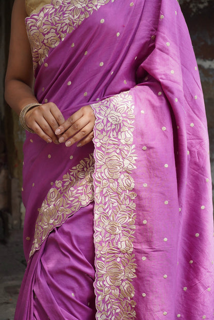 Magenta Pink Pure Chinya Banarasi Silk Saree