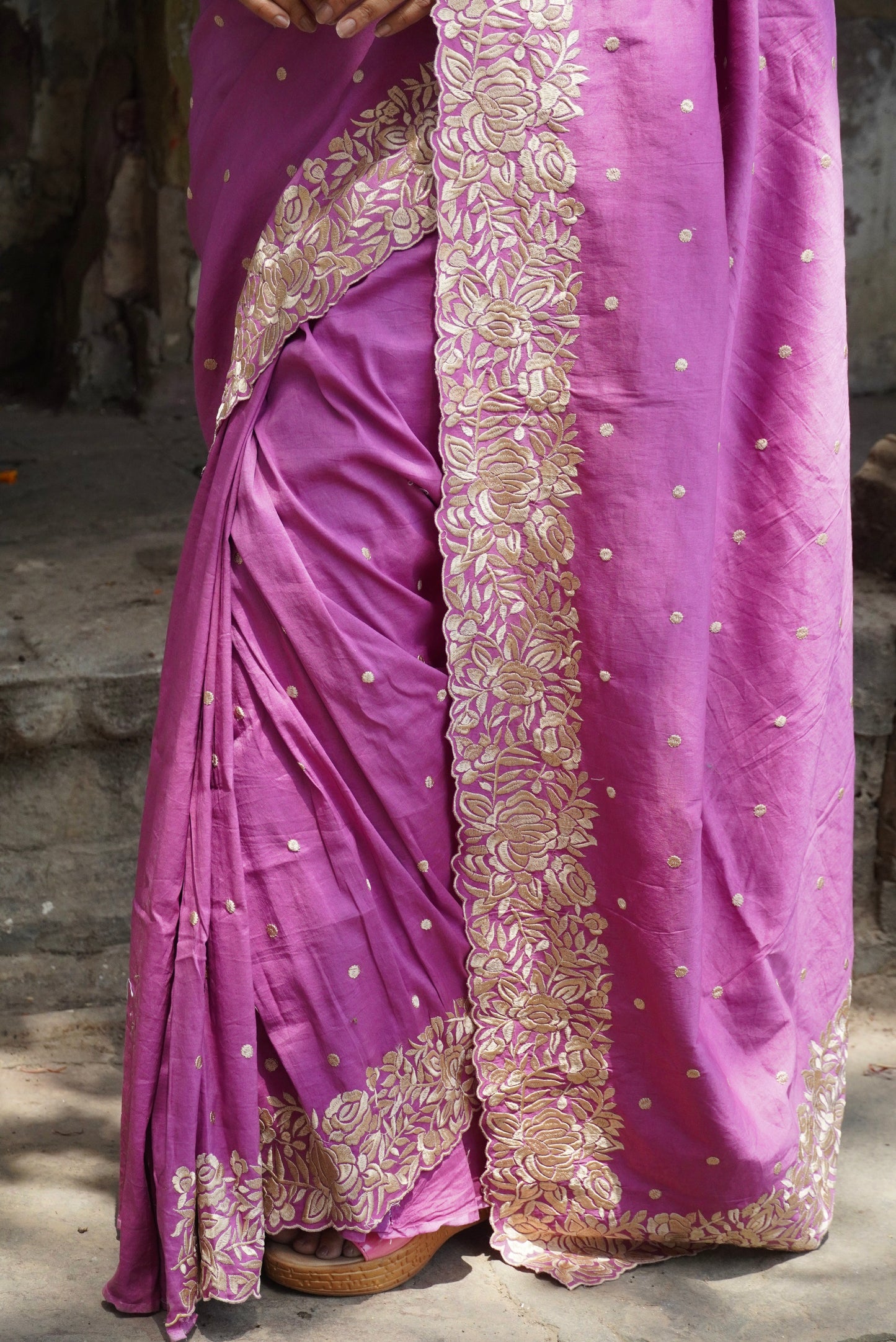 Magenta Pink Pure Chinya Banarasi Silk Saree