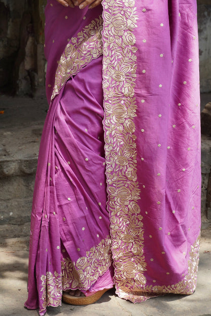 Magenta Pink Pure Chinya Banarasi Silk Saree