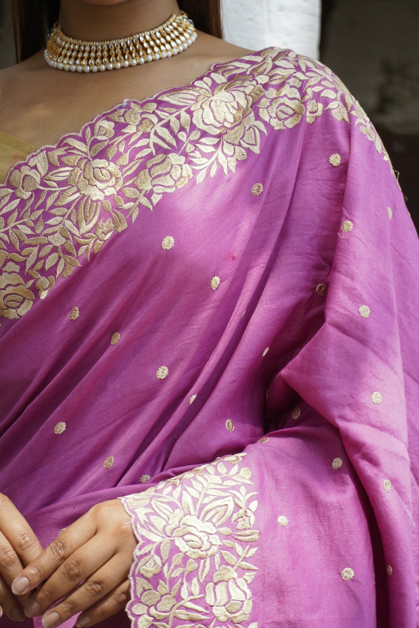 Magenta Pink Pure Chinya Banarasi Silk Saree