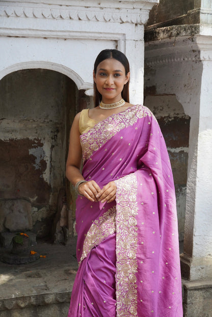 Magenta Pink Pure Chinya Banarasi Silk Saree