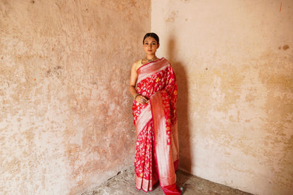 'Aayat' Deep Pink Floral Tilfi Banarasi Katan Jaal