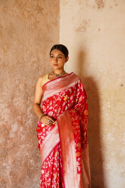 'Aayat' Deep Pink Floral Tilfi Banarasi Katan Jaal