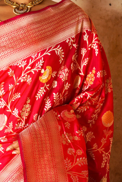 'Aayat' Deep Pink Floral Tilfi Banarasi Katan Jaal