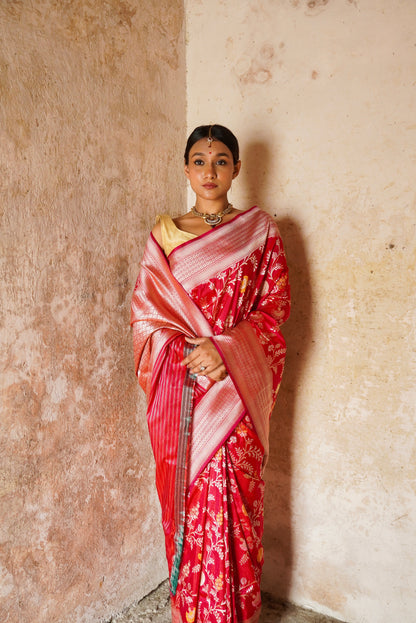 'Aayat' Deep Pink Floral Tilfi Banarasi Katan Jaal