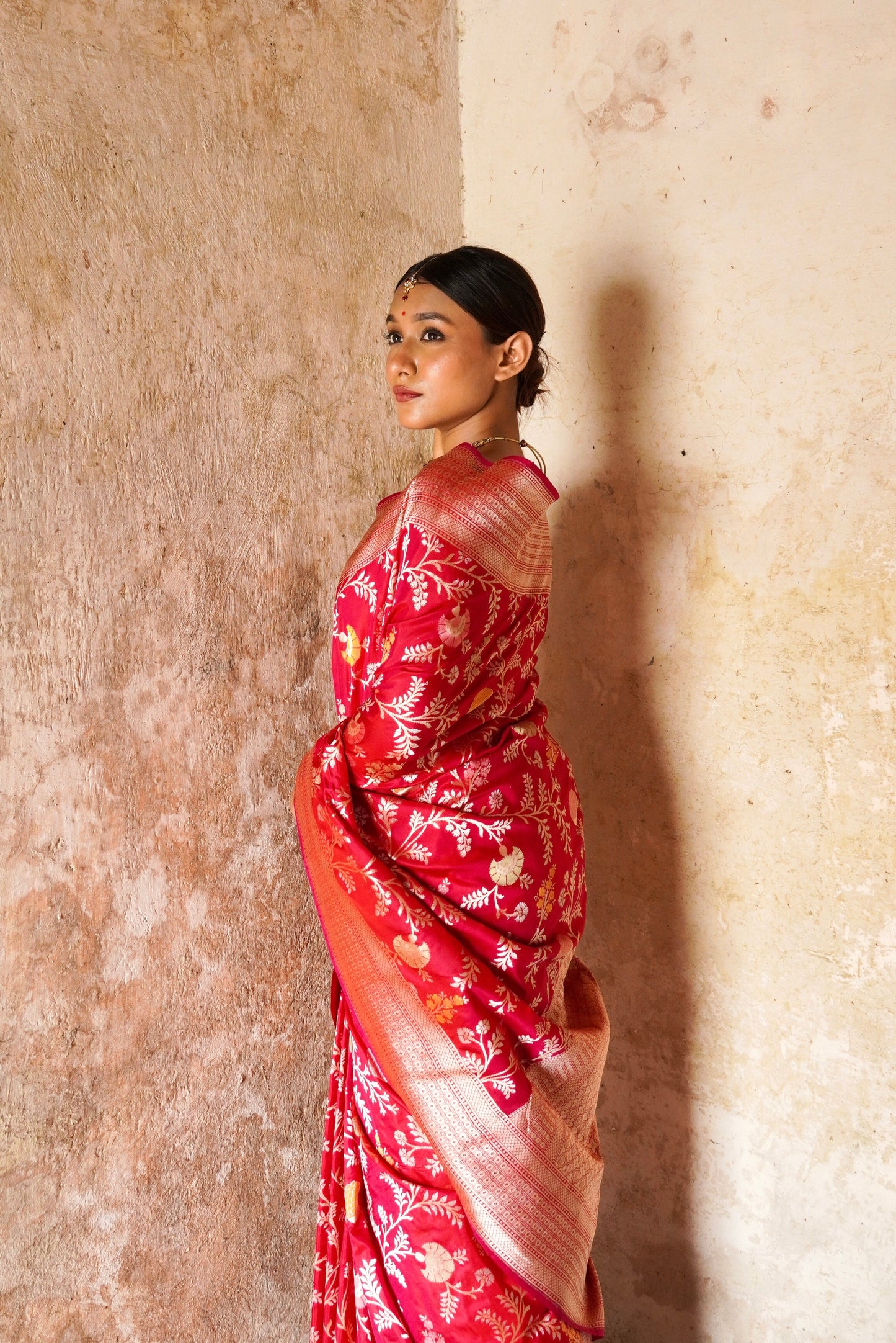 'Aayat' Deep Pink Floral Tilfi Banarasi Katan Jaal