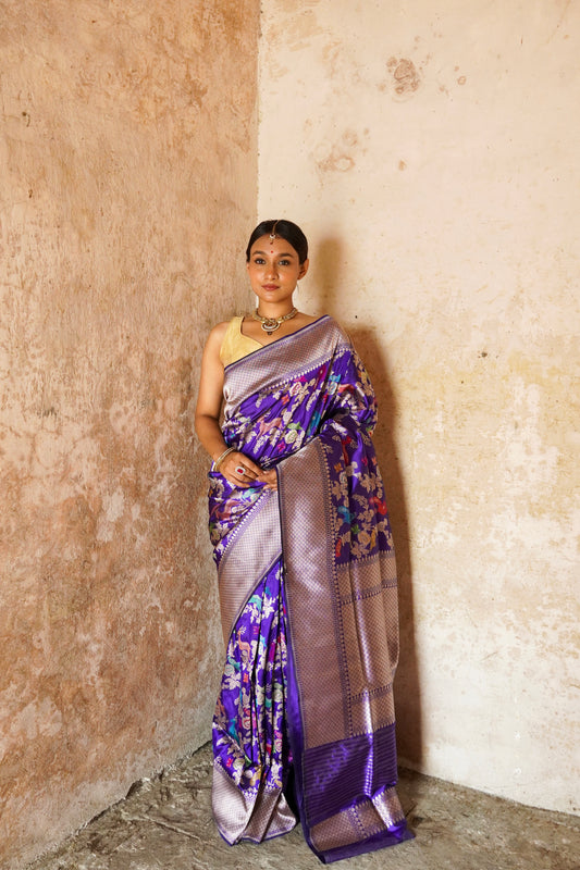 'Aayat' Purple Shikargah Banarasi Tilfi Jaal Saree