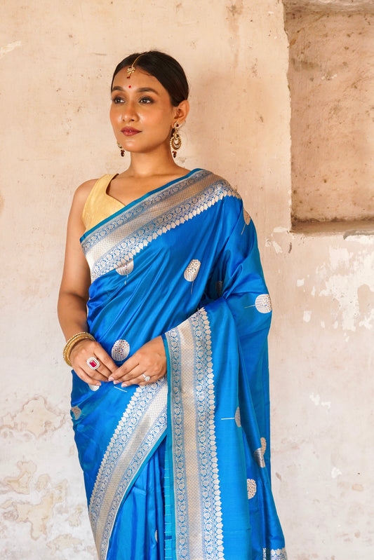 'Aayat' Orchid Blue Alfi Handweave Banarasi Katan Saree