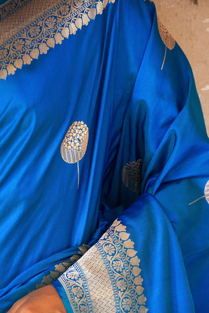 'Aayat' Orchid Blue Alfi Handweave Banarasi Katan Saree