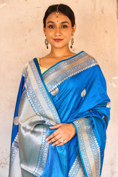 'Aayat' Orchid Blue Alfi Handweave Banarasi Katan Saree