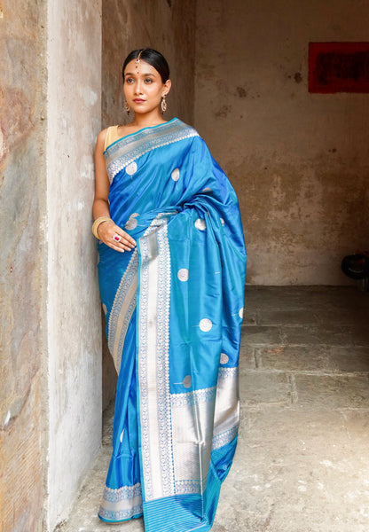 'Aayat' Orchid Blue Alfi Handweave Banarasi Katan Saree